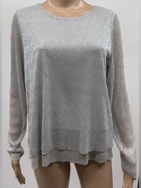 Chico’s Silver Shimmery Sparkly Long‎ Sleeve Top Size M